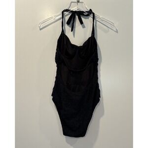 Shoshanna Black Lace Ruched Halter One Piece Swimsuit Underwire M/B 12BL7187